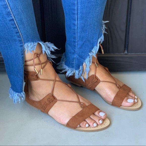 Ludlow Cognac Ghillie Lace Up Gladiator Sandal - Picture 5 of 7